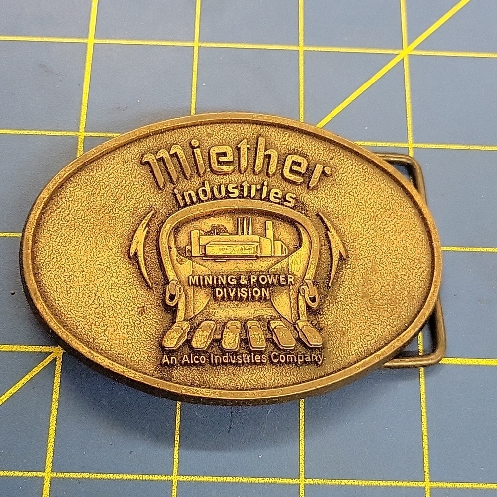Advertising Miether Industries Mining & Power Division Brassy Belt Buckle